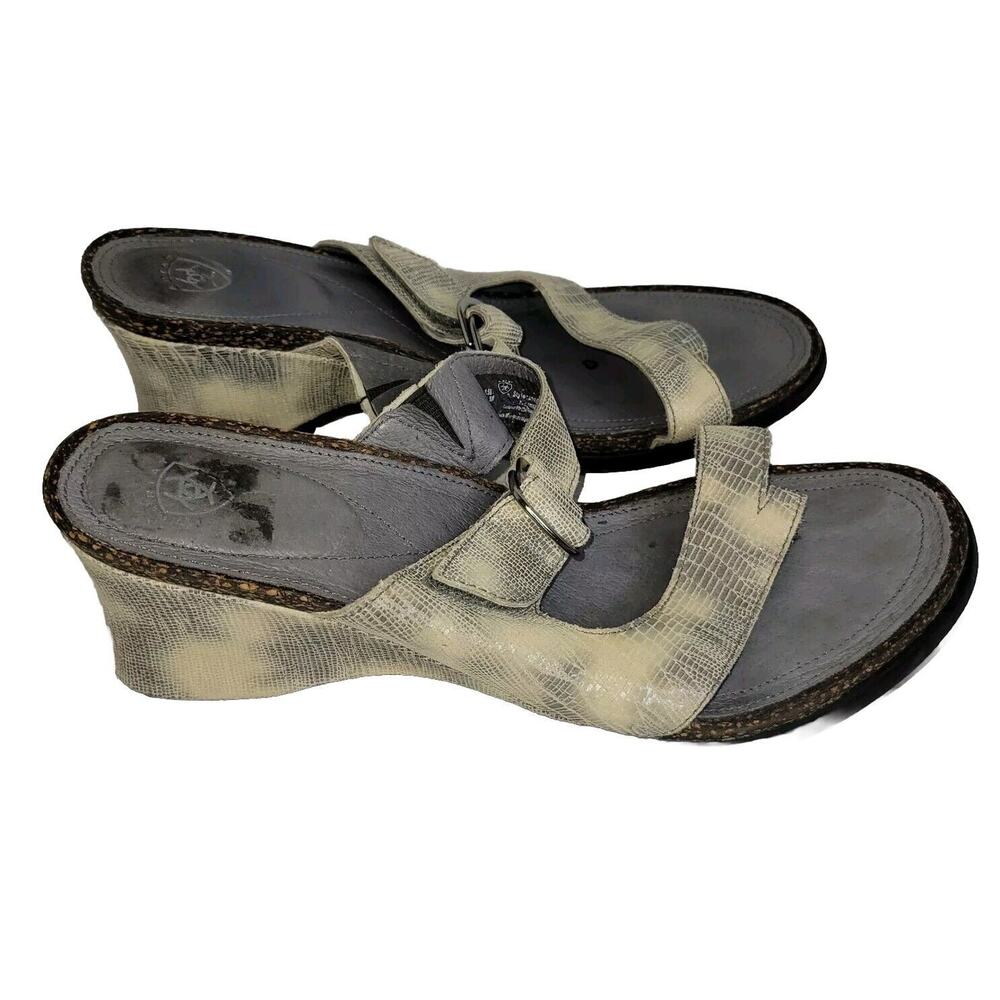Ariat Sandals Womens Sz 8.5B Lizard Print Wedge Gray Animal Print Casual 20981